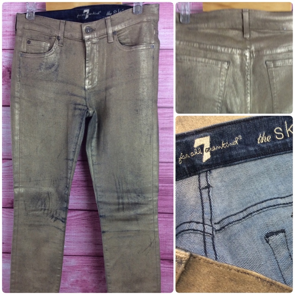 7 FOR ALL MANKIND Gold Skinny Jeans size 6 NEW